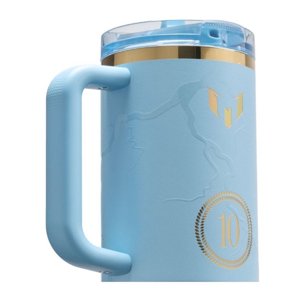 MESSI Stanley Striker Blue Tumbler with Gold Accents